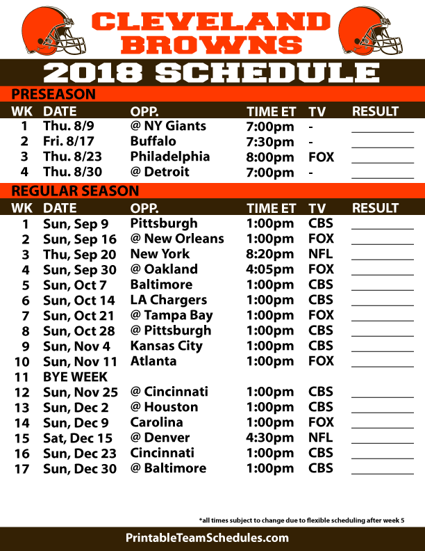 Cleveland Browns Schedule Printable Customize and Print