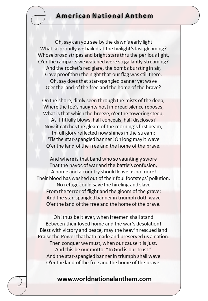 national anthem lyrics printable PrintableTemplates