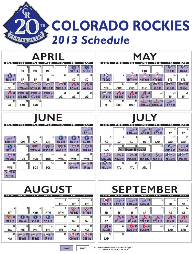 Rockies Printable Schedule Customize and Print