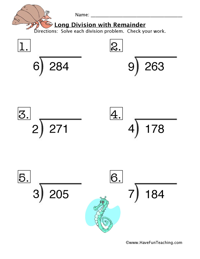 Free Printable Long Division Worksheets For 4th Graders