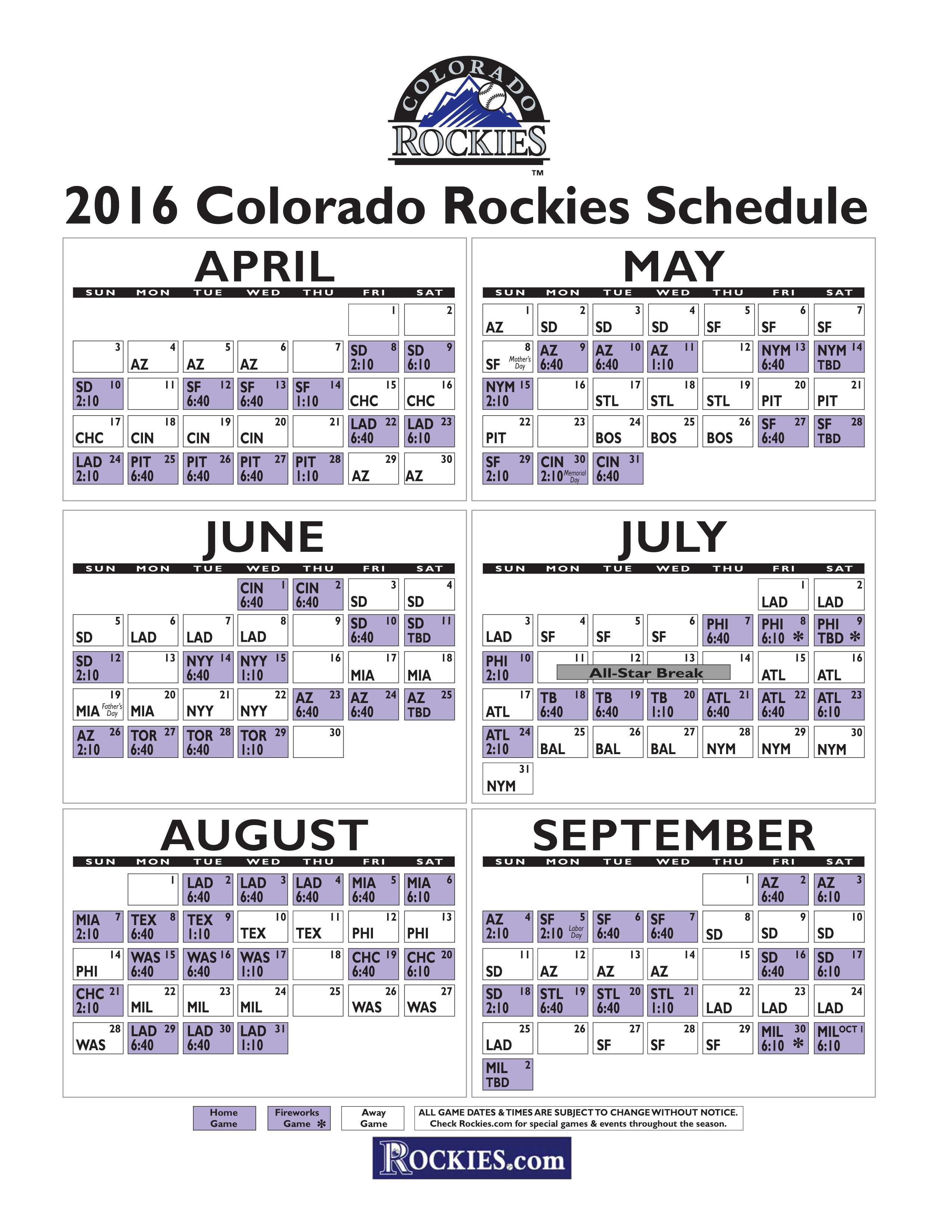 Rockies Schedule Printable - Printable World Holiday