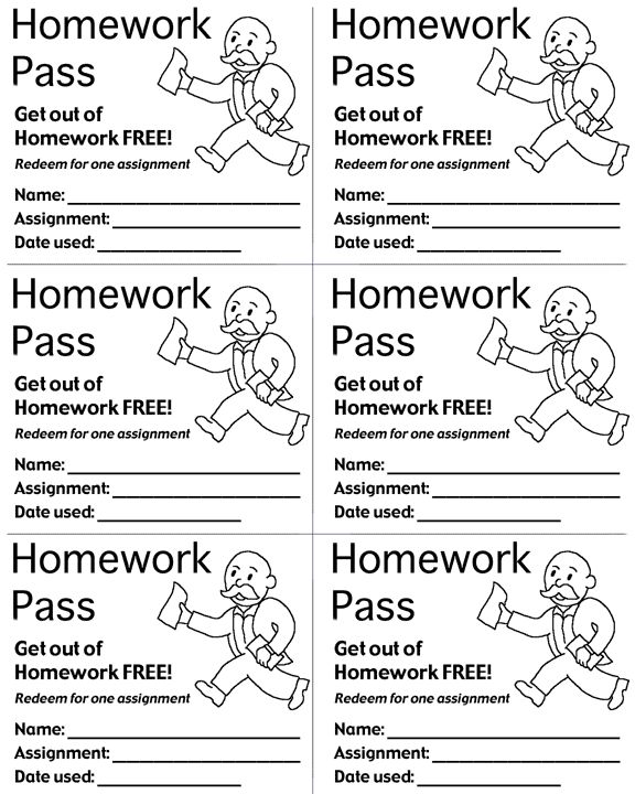 get out of homework free pass printable