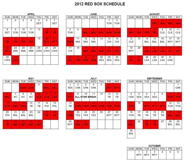 printable red sox spring training schedule PrintableTemplates