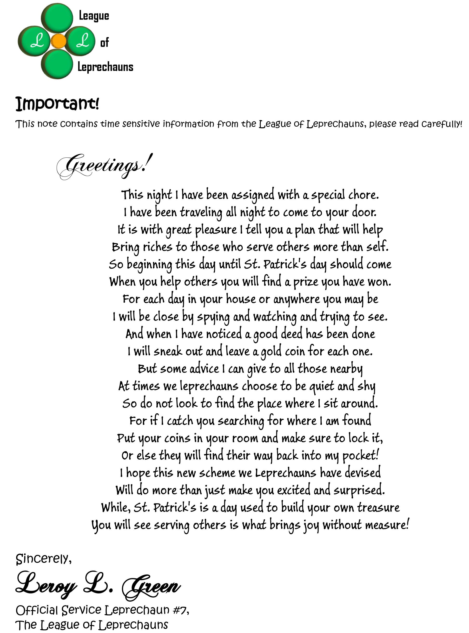 free printable letters from leprechaun PrintableTemplates