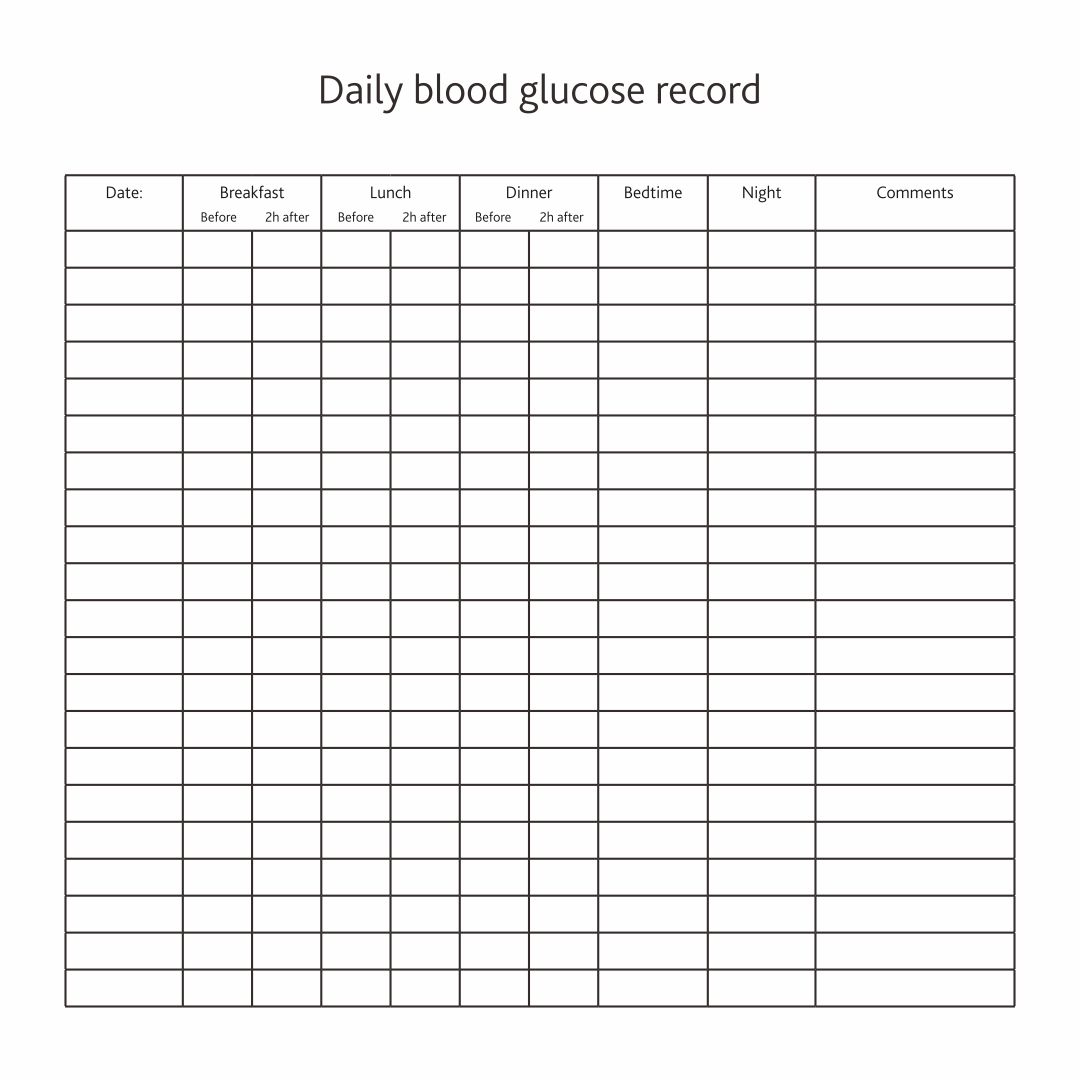 Large Print Monthly Free Printable Blood Sugar Log Sheet