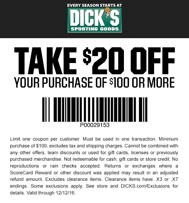 dickssportinggoods printable coupons 20 off 100 PrintableTemplates